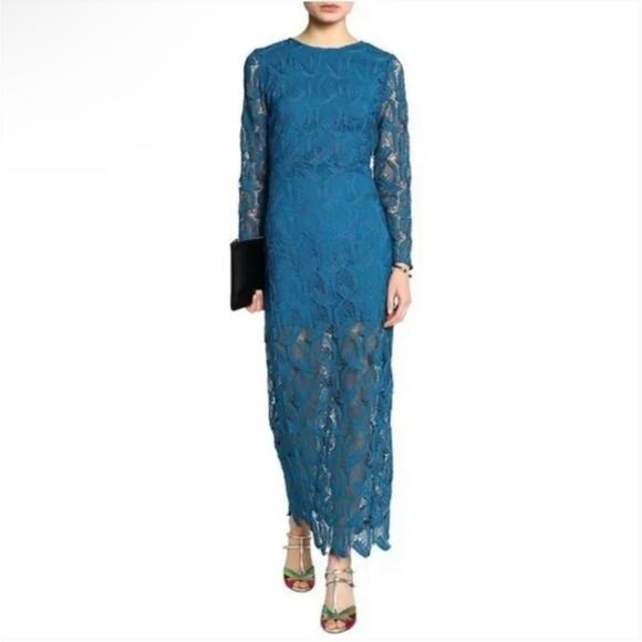 NWT New Maje Rosane Guipure Lace Long Sleeve Dress in Deep Teal Size 3(L) - Picture 3 of 9